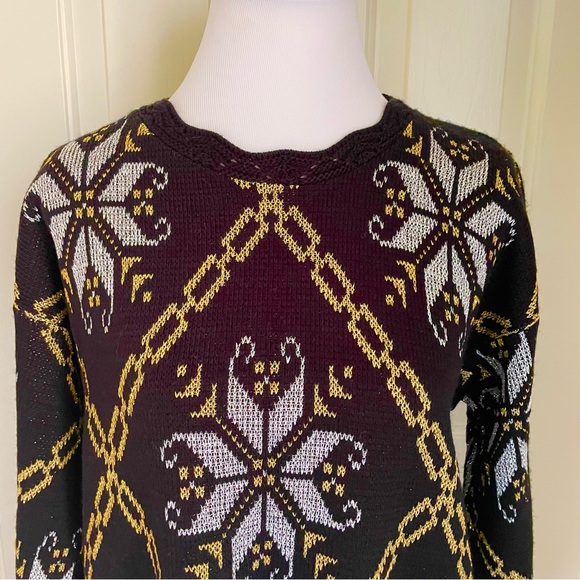Vintage Black and Metallic Gold and Silver Holiday Sweater - Picture 2 of 10